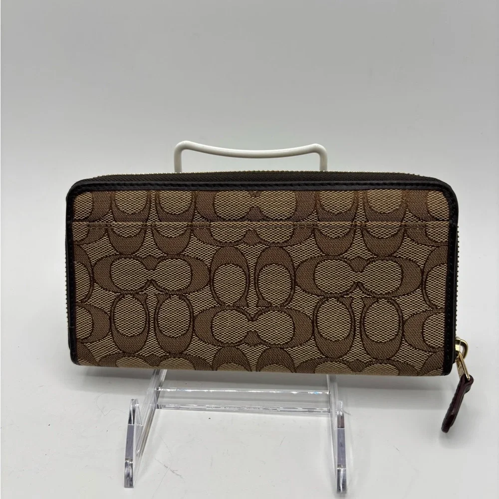 Coach Brown and Tan Signature Zip Wallet - Picture 12 of 13